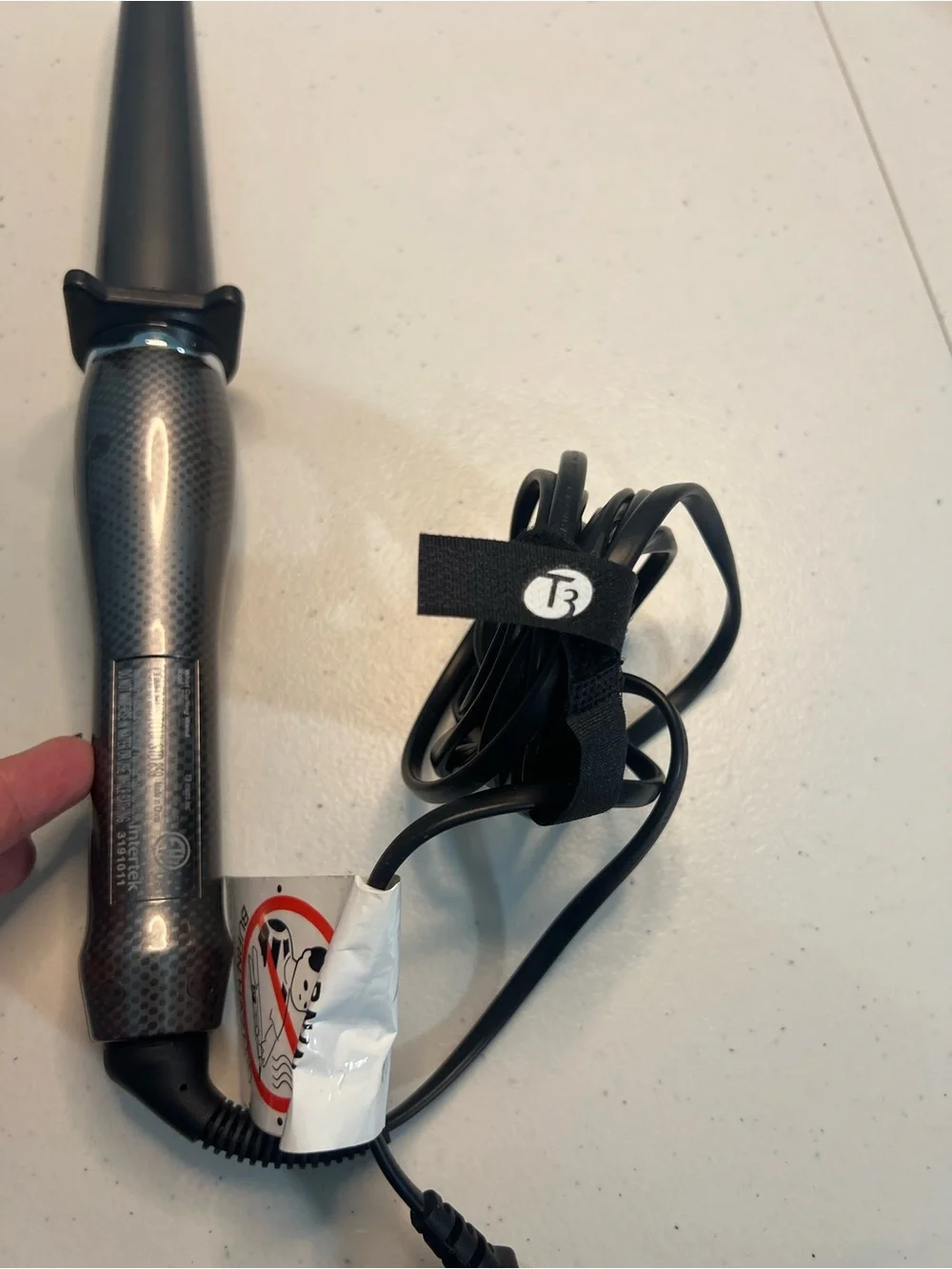 T3 Black Conical Curling Wand with Digital Controls 1.25”